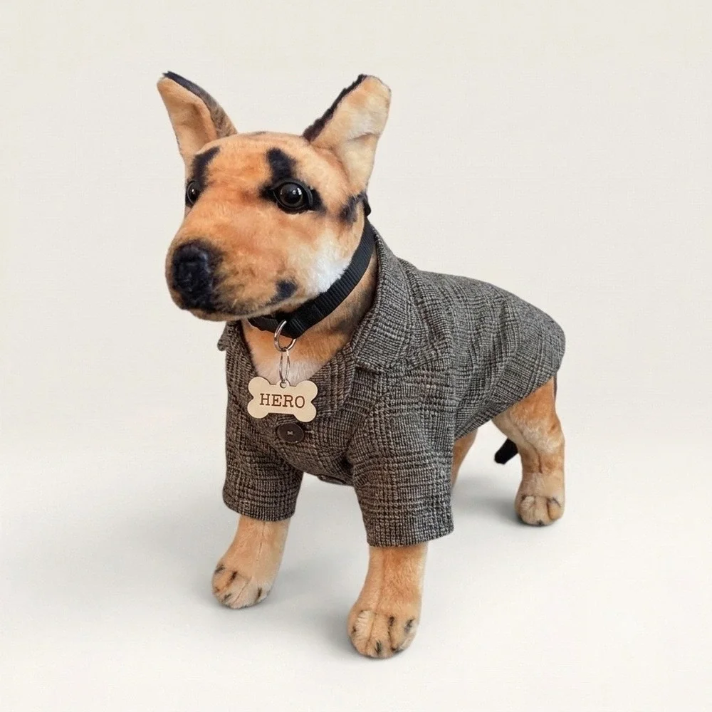 Plaid Dog Blazer Brown Grey Two‎ Button Pet Jacket Small